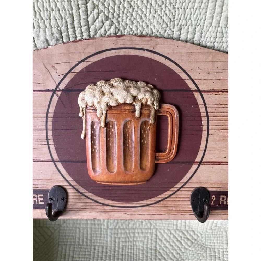 My Bar Official Rules Rustic Wood Wall Sign Beer Mug 4 Hooks 24